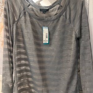 Mascara Light Gray Sheer Stripe Long-Sleeve Top